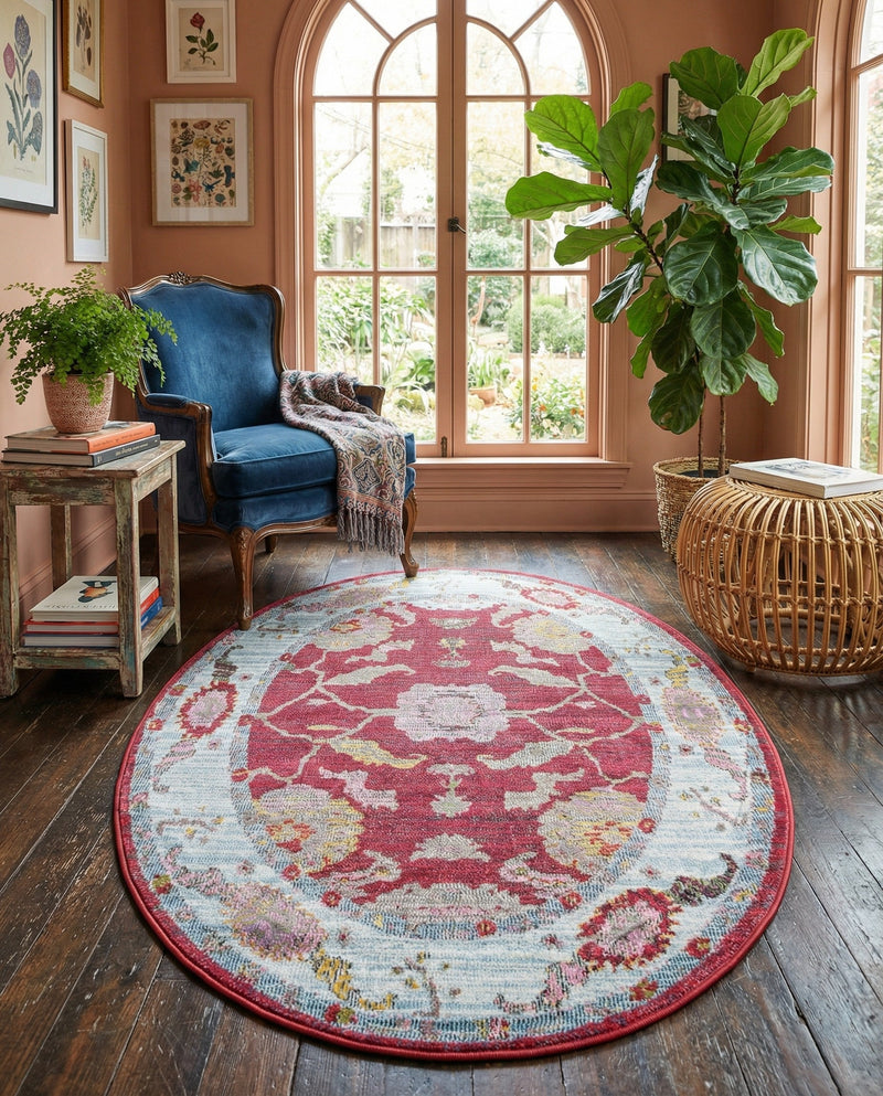 Arcadia Rugs Collection Area Rug - Eden (Red) Oval Red  lifestyle 64