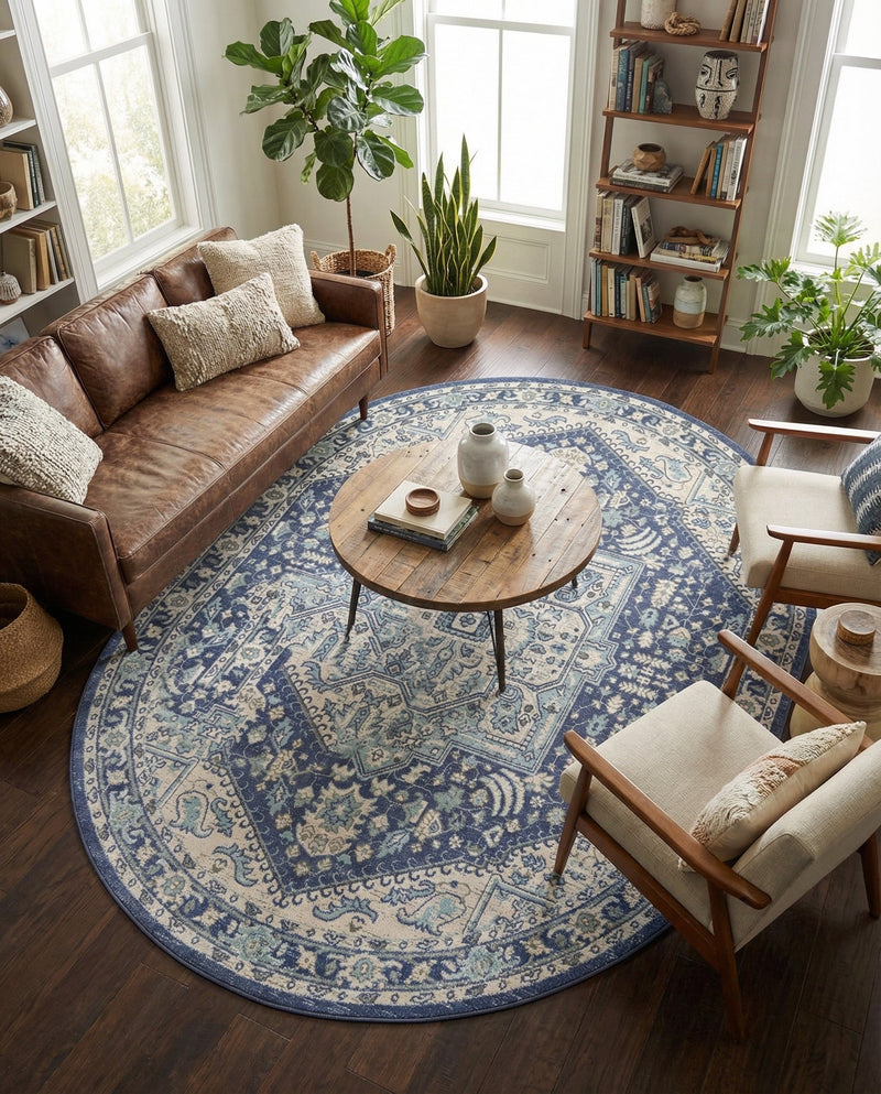Savannah Series Collection Area Rug - Charleston (French Blue) Oval French Blue  lifestyle 43