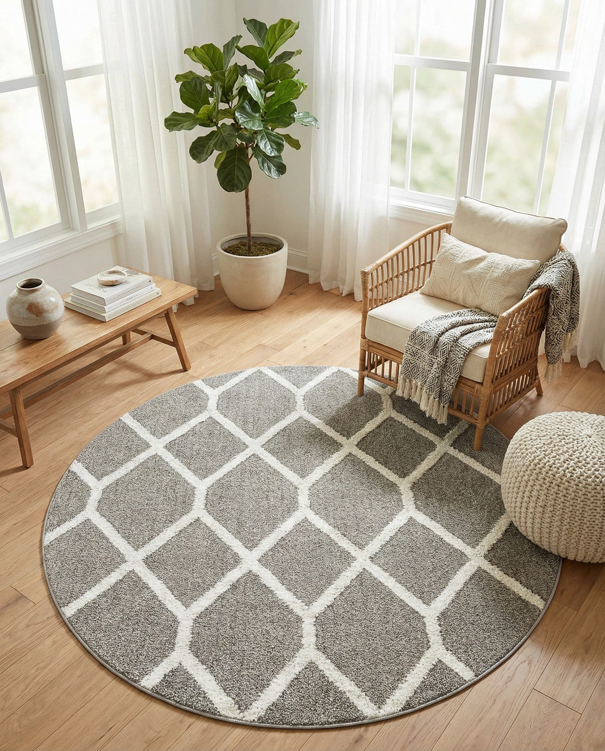 Sahara Chic Collection Area Rug -  Tuareg Round Gray  lifestyle 156
