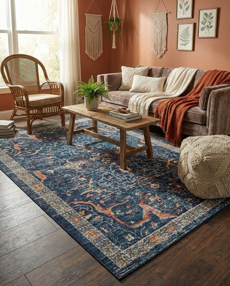 Seville Stripes Collection Area Rug -  Malaga (Navy Blue) Rectangle Navy Blue  lifestyle 15