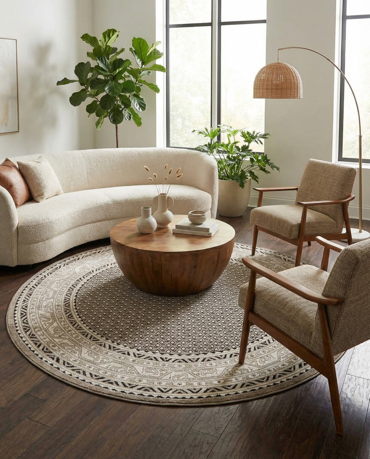 Soho Elegance Collection Area Rug -  Mercer (Gray) Round Gray  lifestyle 93