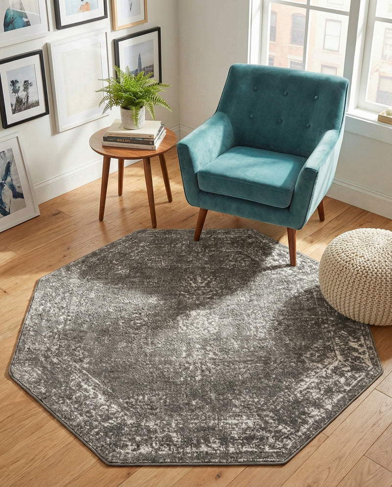 Riviera Elegance Collection Area Rug - Antibes (Dark Gray) Octagon Dark Gray  lifestyle 89