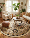 Tabriz Tapestry Collection Area Rug - Sahand (Ivory) Round Ivory  lifestyle 33
