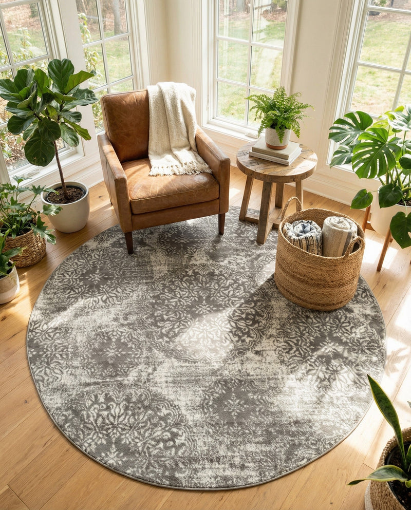 Riviera Elegance Collection Area Rug -  Monaco (Light Gray) Round Light Gray  lifestyle 52