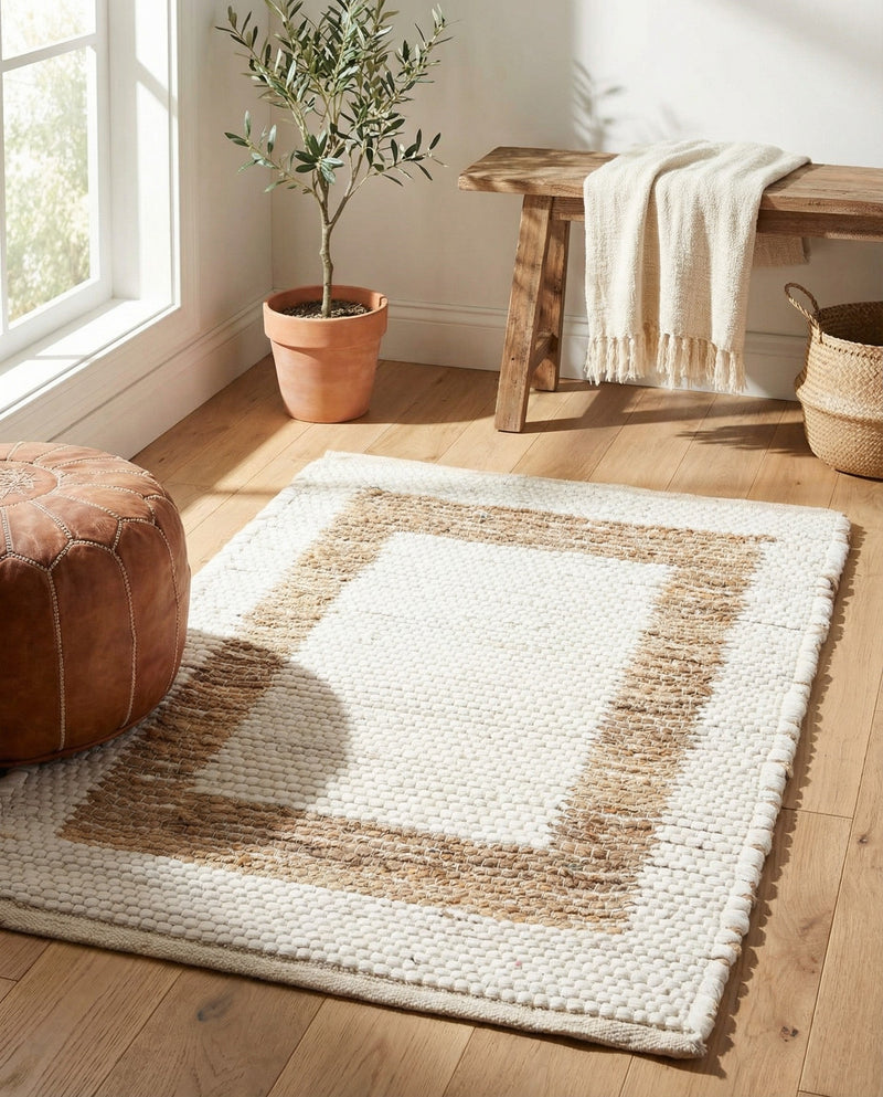 Osian Looms Collection Area Rug - Durham Rectangle White and Natural  lifestyle 44