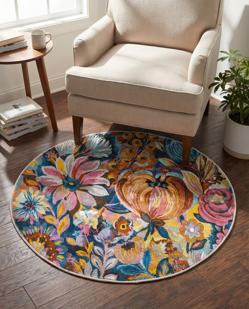 Meadow Breeze Collection Area Rug -  Daffodil Round Multi  lifestyle 66