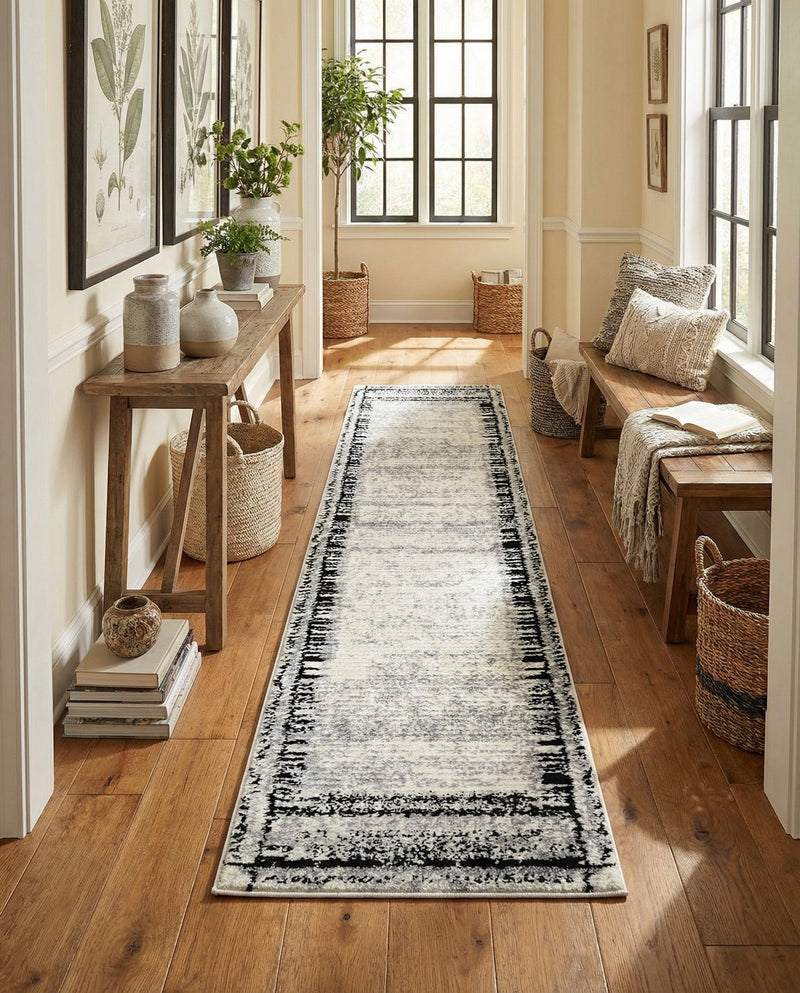 Marrakech Mosaic Collection Area Rug -  Sahara Runner Black and White  lifestyle 76