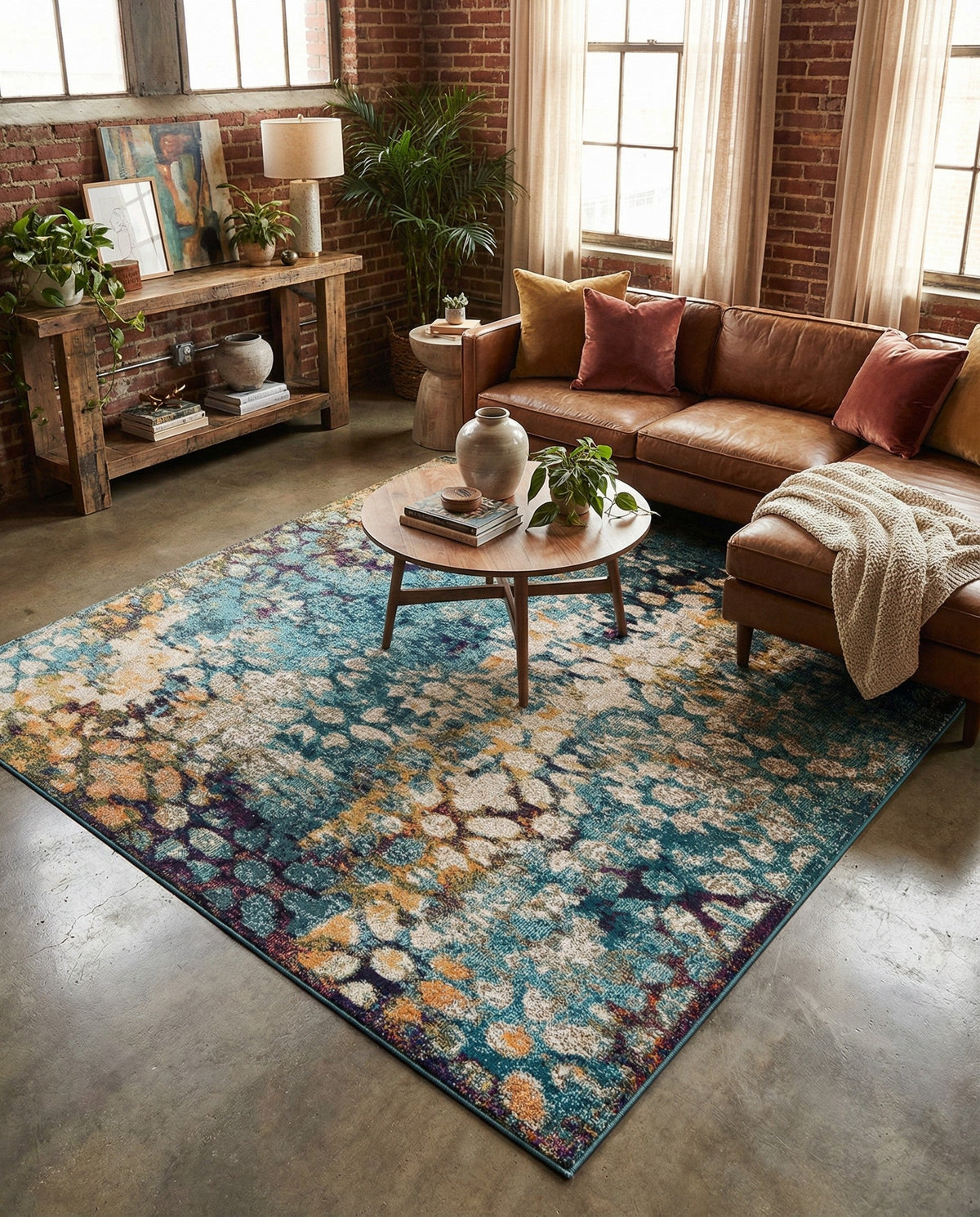 Venetian Tapestry Collection Area Rug - Murano Square Blue  lifestyle 155