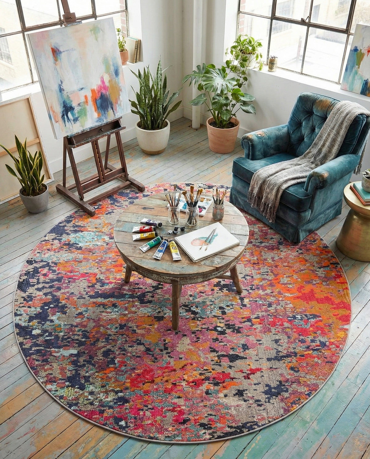 Colorburst Oasis Collection Area Rug -  Prism Round Multi  lifestyle 51