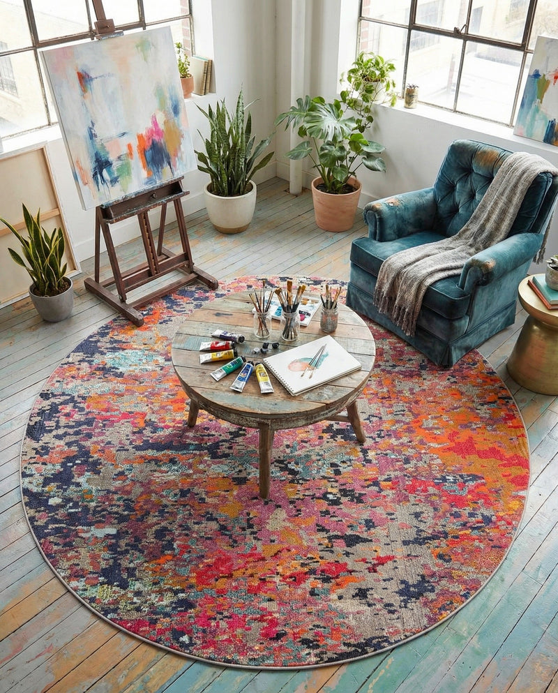 Colorburst Oasis Collection Area Rug -  Prism Round Multi  lifestyle 51