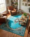 Tabriz Tapestry Collection Area Rug - Azerbaijan (Turquoise) Rectangle Turquoise  lifestyle 12