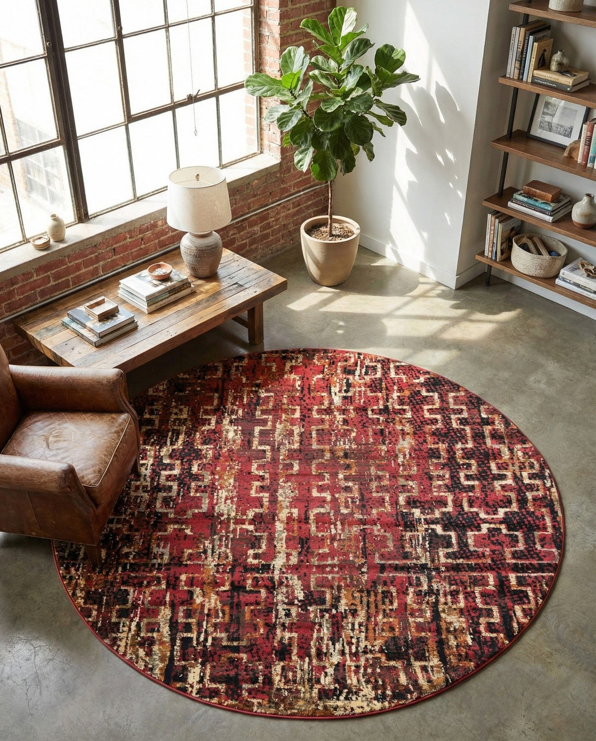 Neptune Elegance Collection Area Rug -  Proteus Round Burgundy  lifestyle 146