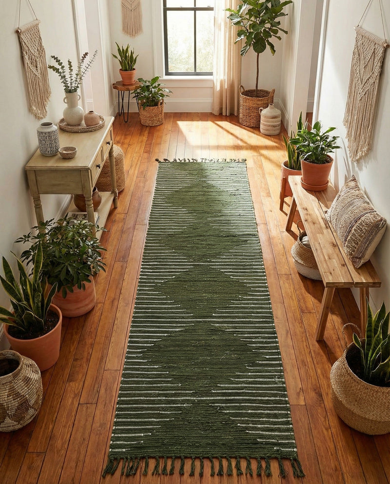 Thar Cotton Collection Area Rug - Jaisalmer (Green) Runner Green  lifestyle 48