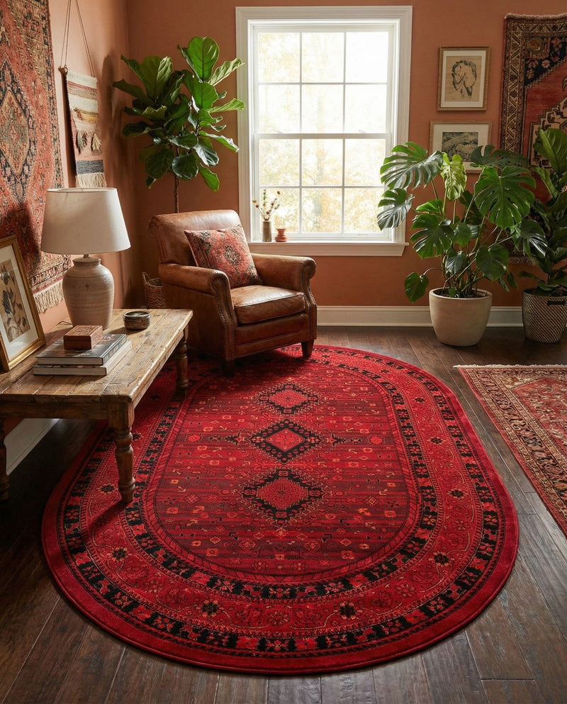 Samarkand Elegance Collection Area Rug -  Zarafshan Oval Red  lifestyle 39