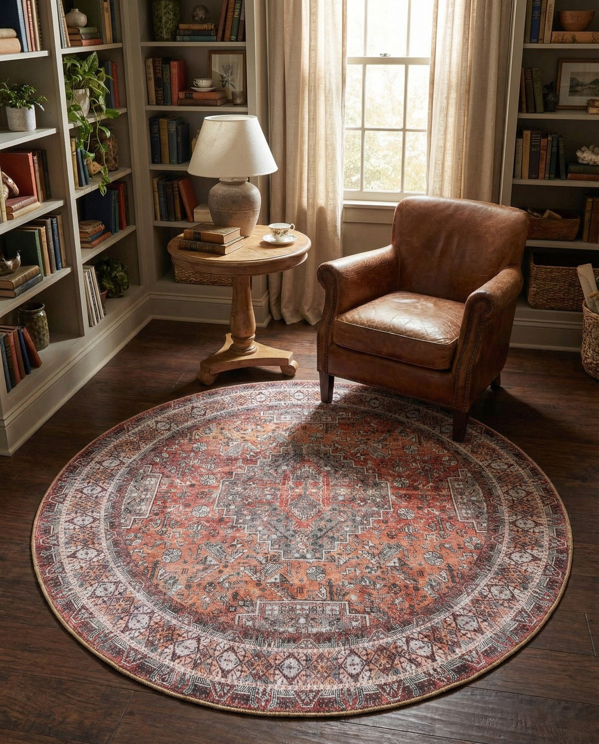 Heritage Elegance Collection Area Rug -  Uffizi Round Rust Red  lifestyle 69