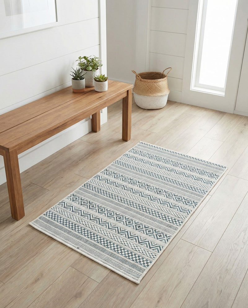 Seaside Stripes Collection Area Rug -  Boardwalk (Teal) Rectangle Teal  lifestyle 20