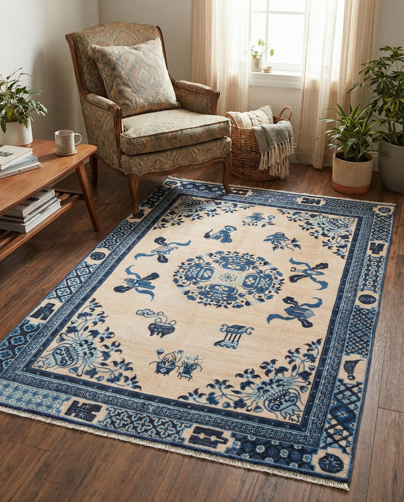 Bazaar Chic Collection Area Rug -  Casablanca Rectangle Ivory and Blue  lifestyle 9