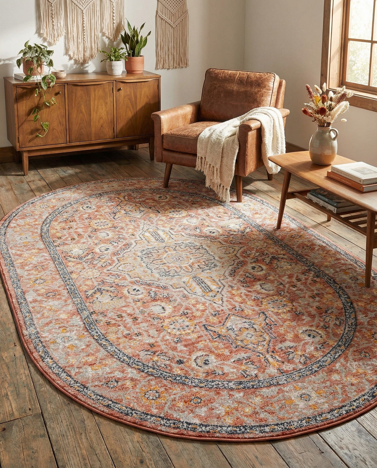 Seville Stripes Collection Area Rug - Cadiz (Brick Red) Oval Brick Red  lifestyle 85