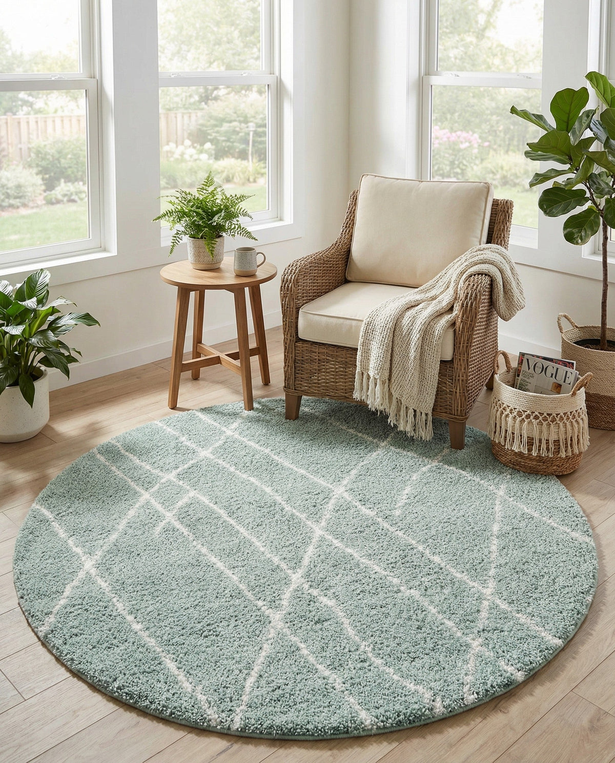 Cozy Haven Shag Collection Area Rug - Serenity (Sage Green) Round Sage Green  lifestyle 44