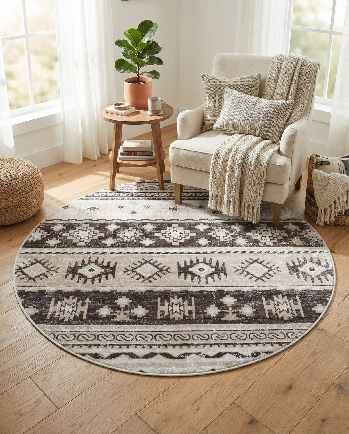 Geneva Terrace Collection Area Rug - Montreux Round Beige  lifestyle 143