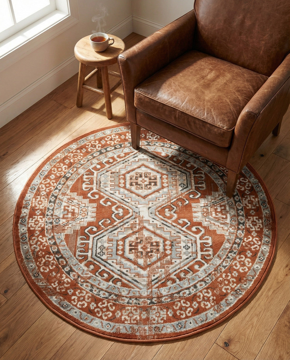 Savannah Elegance Collection Area Rug -  Tybee (Terracotta) Round Terracotta  lifestyle 64