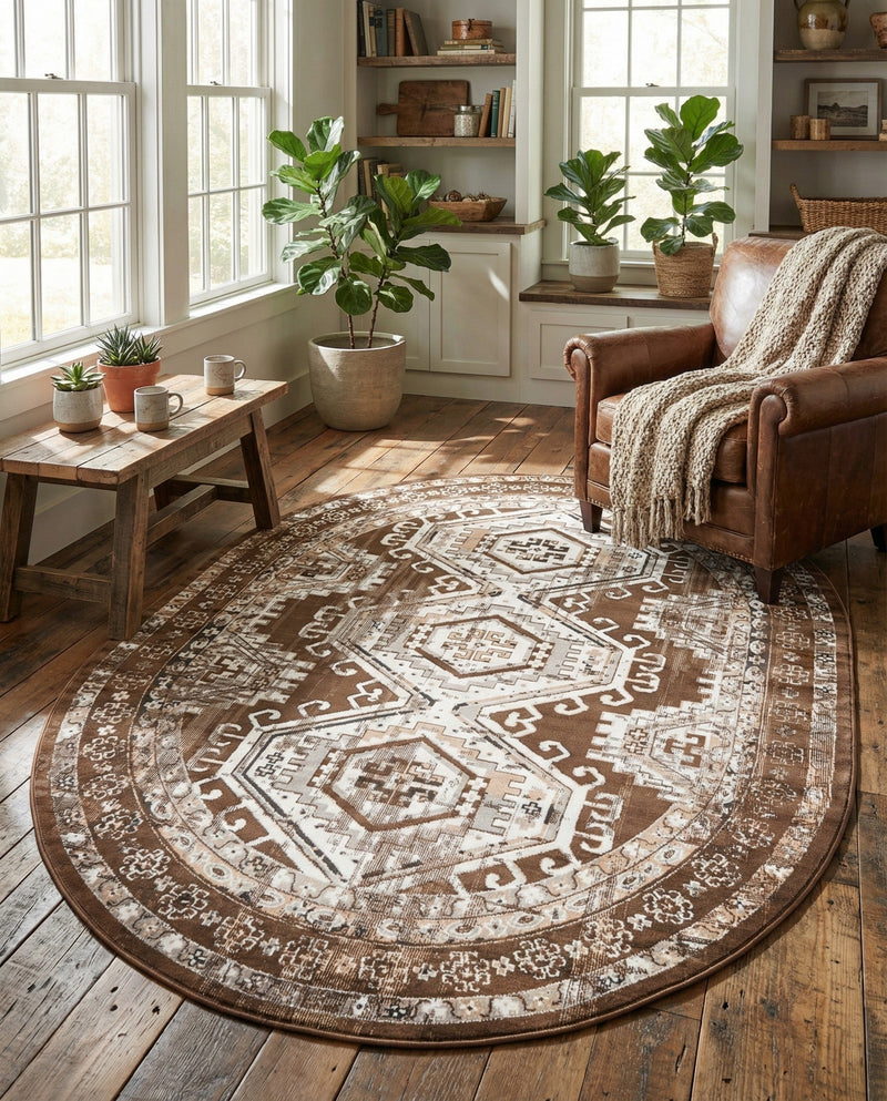 Savannah Elegance Collection Area Rug -  Tybee (Brown) Oval Brown  lifestyle 54