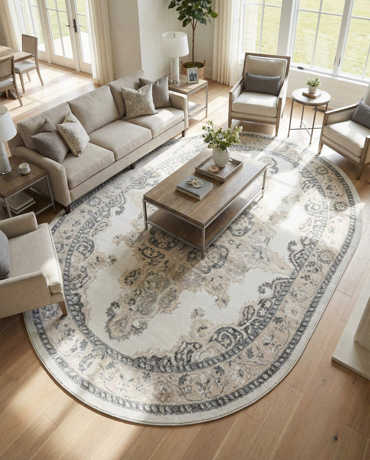 Beverly Grove Collection Area Rug -  Fairfax (Ivory) Oval Ivory  lifestyle 85
