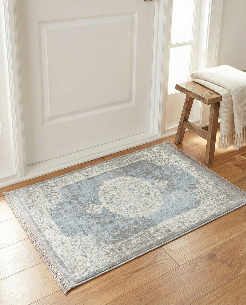 Rustic Charm Revival Collection Area Rug -  Meadowland Rectangle Light Blue  lifestyle 39
