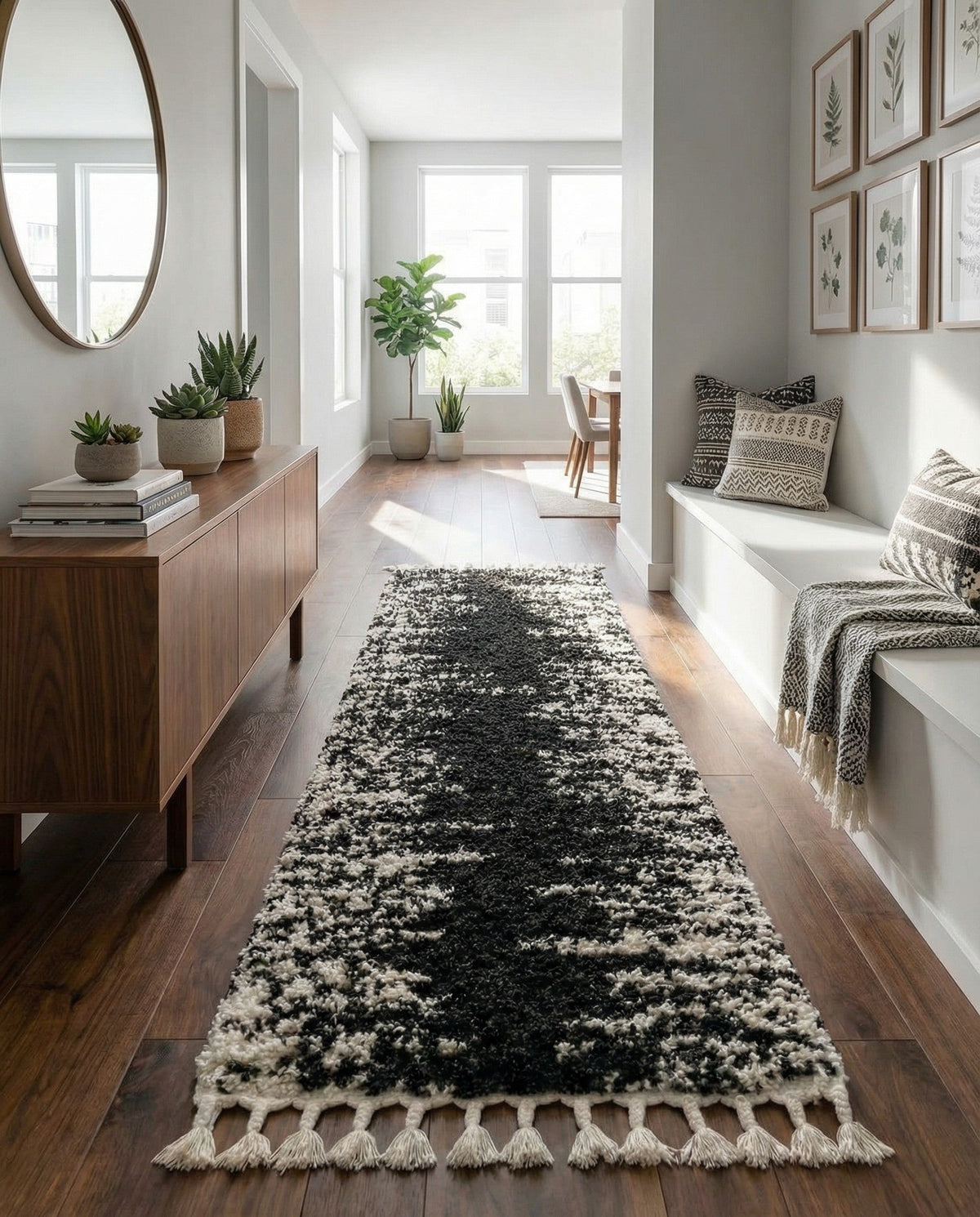 Tranquil Tides Shag Collection Area Rug - Marina Runner Black and White  lifestyle 184