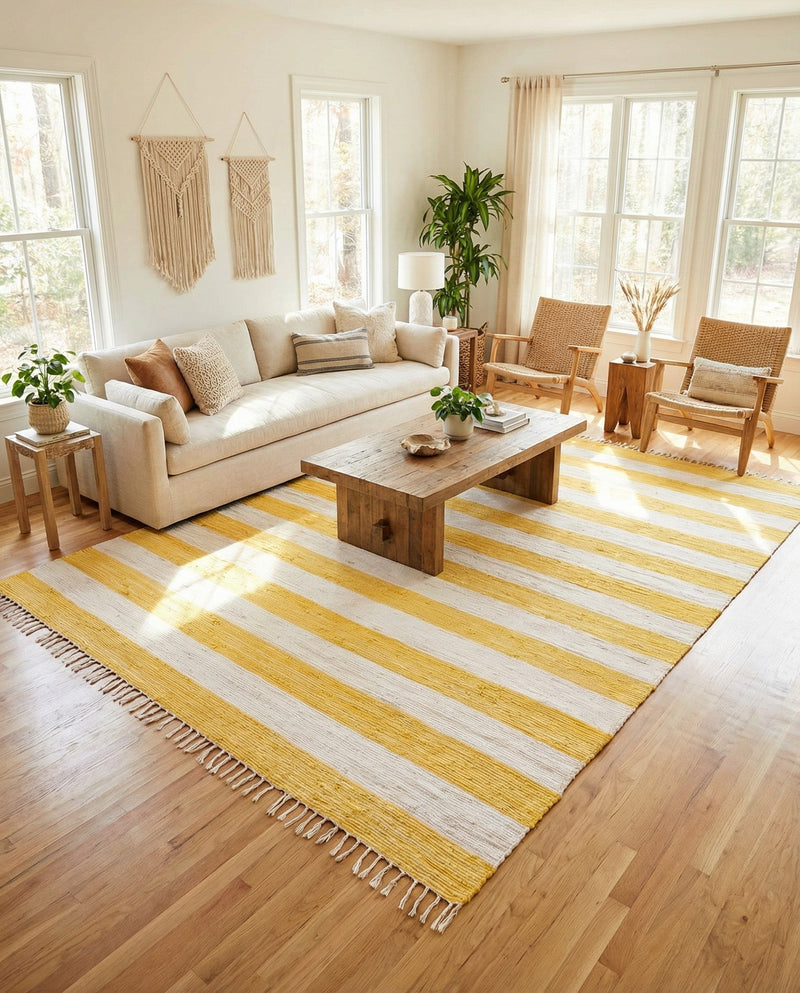Tassel Trail Collection Area Rug - Pathway (Yellow and Ivory) Rectangle Yellow and Ivory  lifestyle 17
