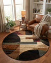 Bistro Lounge Collection Area Rug -  Latte Round Multi  lifestyle 49