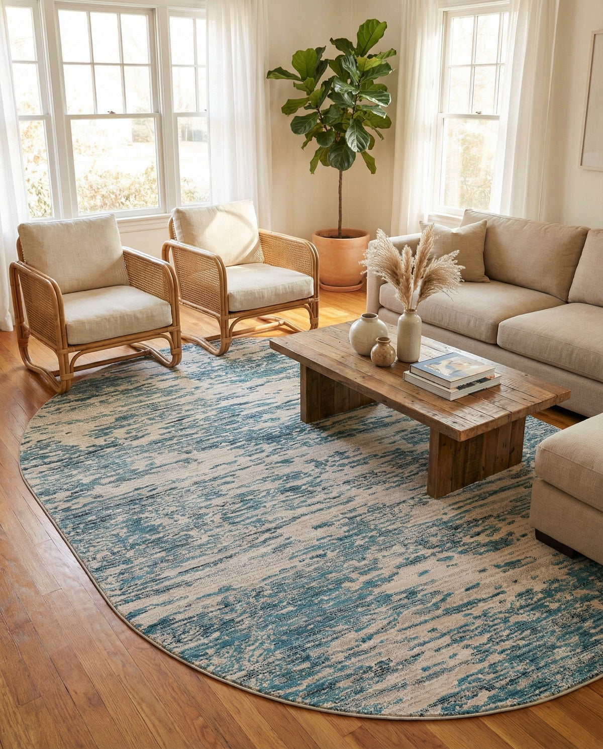 Serenity Sands Collection Area Rug - Dunescape Oval Blue  lifestyle 102