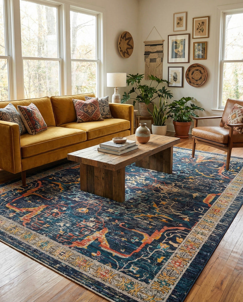 Seville Stripes Collection Area Rug -  Malaga (Navy Blue) Rectangle Navy Blue  lifestyle 27