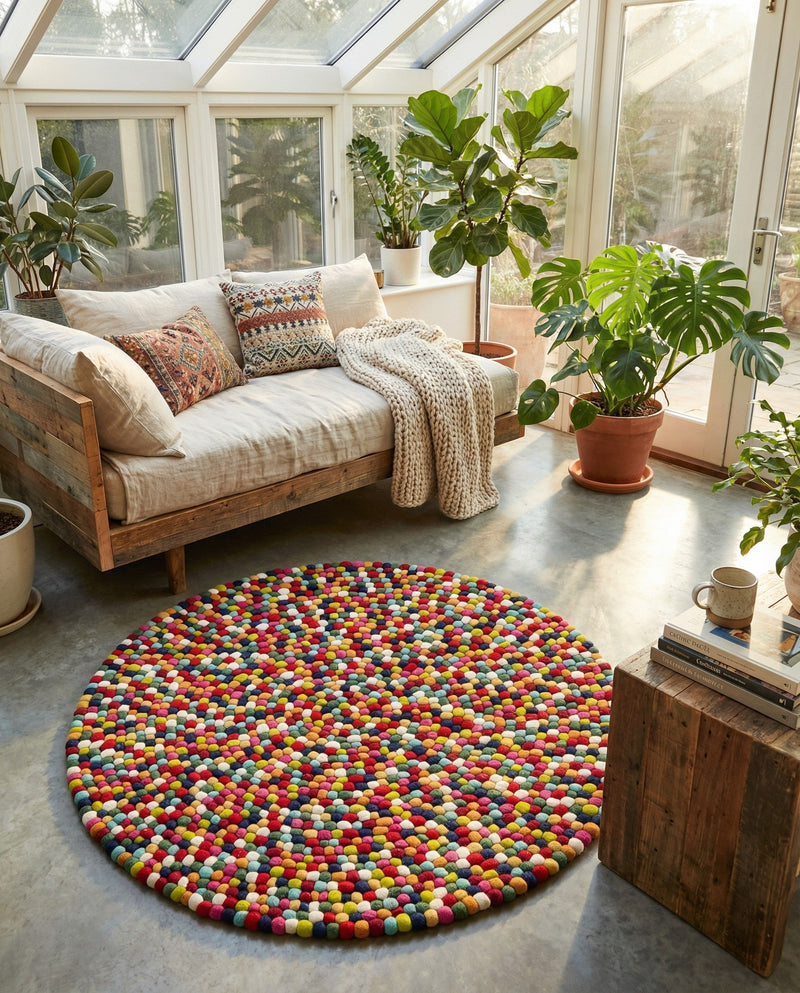 Woolen Sphere Collection Area Rug - Orbsburg (Multi) Round Multi  lifestyle 68