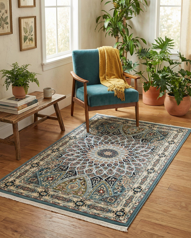 Persian Elegance Collection Area Rug -  Hamedan (Blue) Rectangle Blue  lifestyle 24