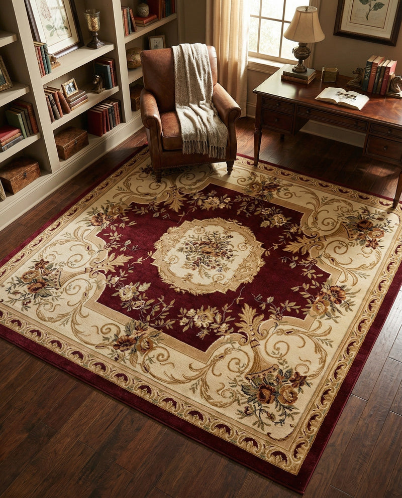 Versailles Elegance Collection Area Rug -  Louveciennes (Red) Square Red  lifestyle 39