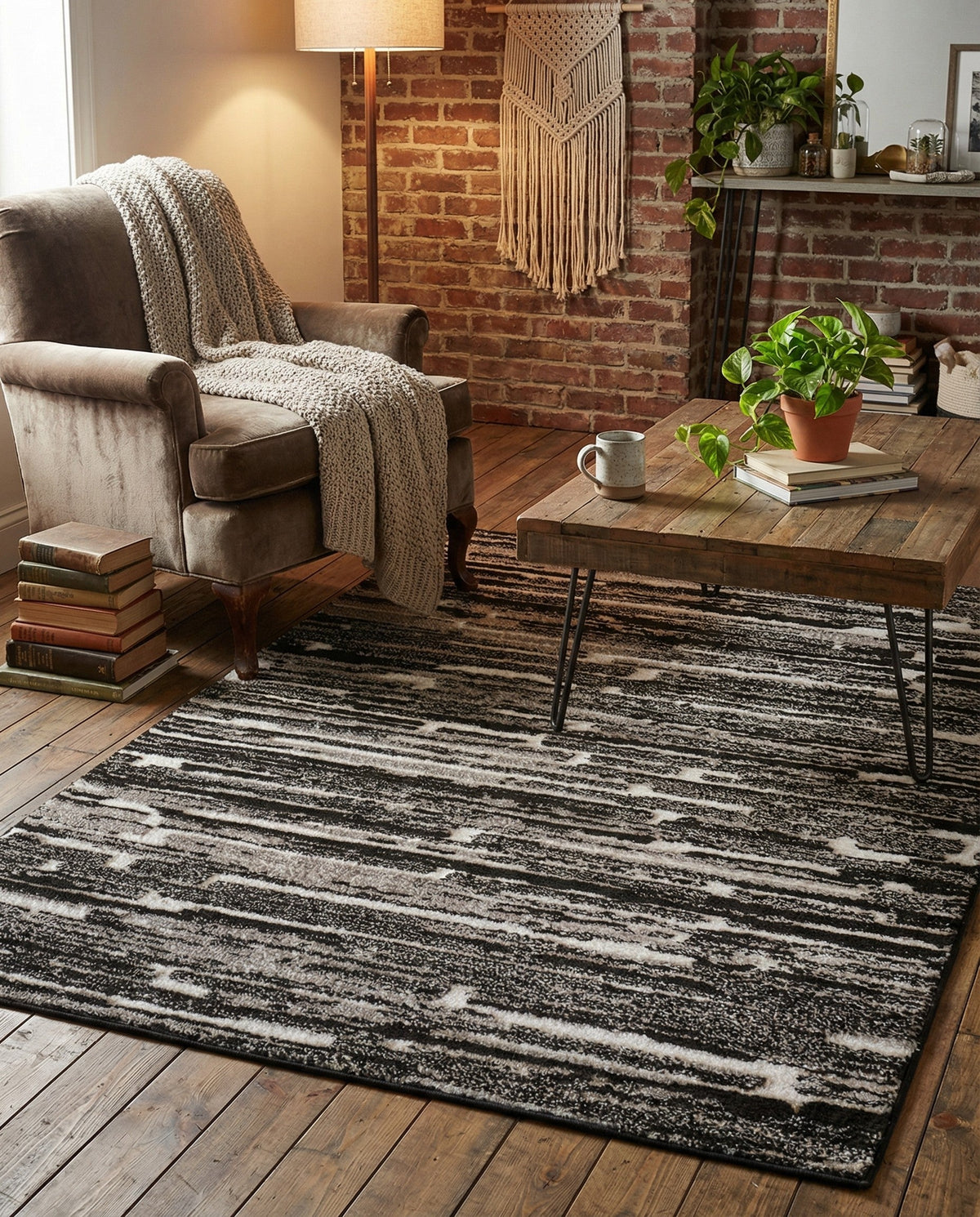 Sienna Collection Area Rug -  Rome Rectangle Black and Ivory  lifestyle 66