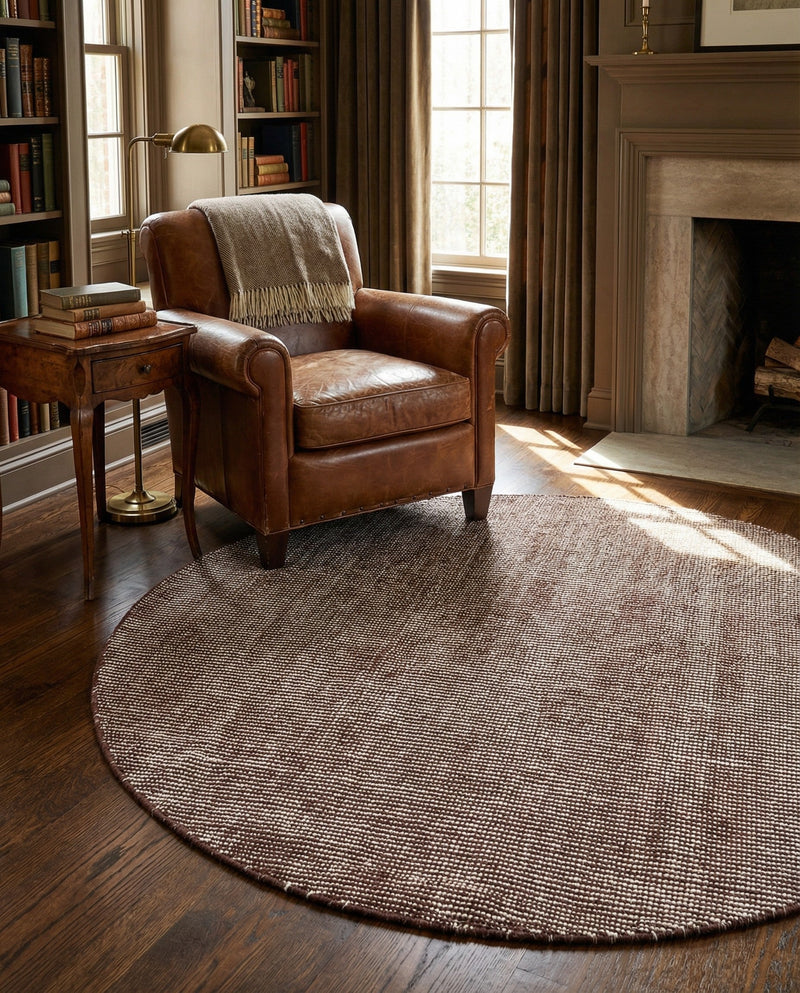 Berkshire Estate Collection Area Rug - Windsor (Mocha Brown) Round Mocha Brown  lifestyle 52
