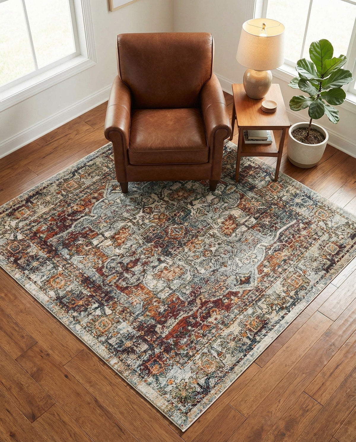 Savannah Soiree Collection Area Rug -  Everglade (Ivory) Square Ivory  lifestyle 100