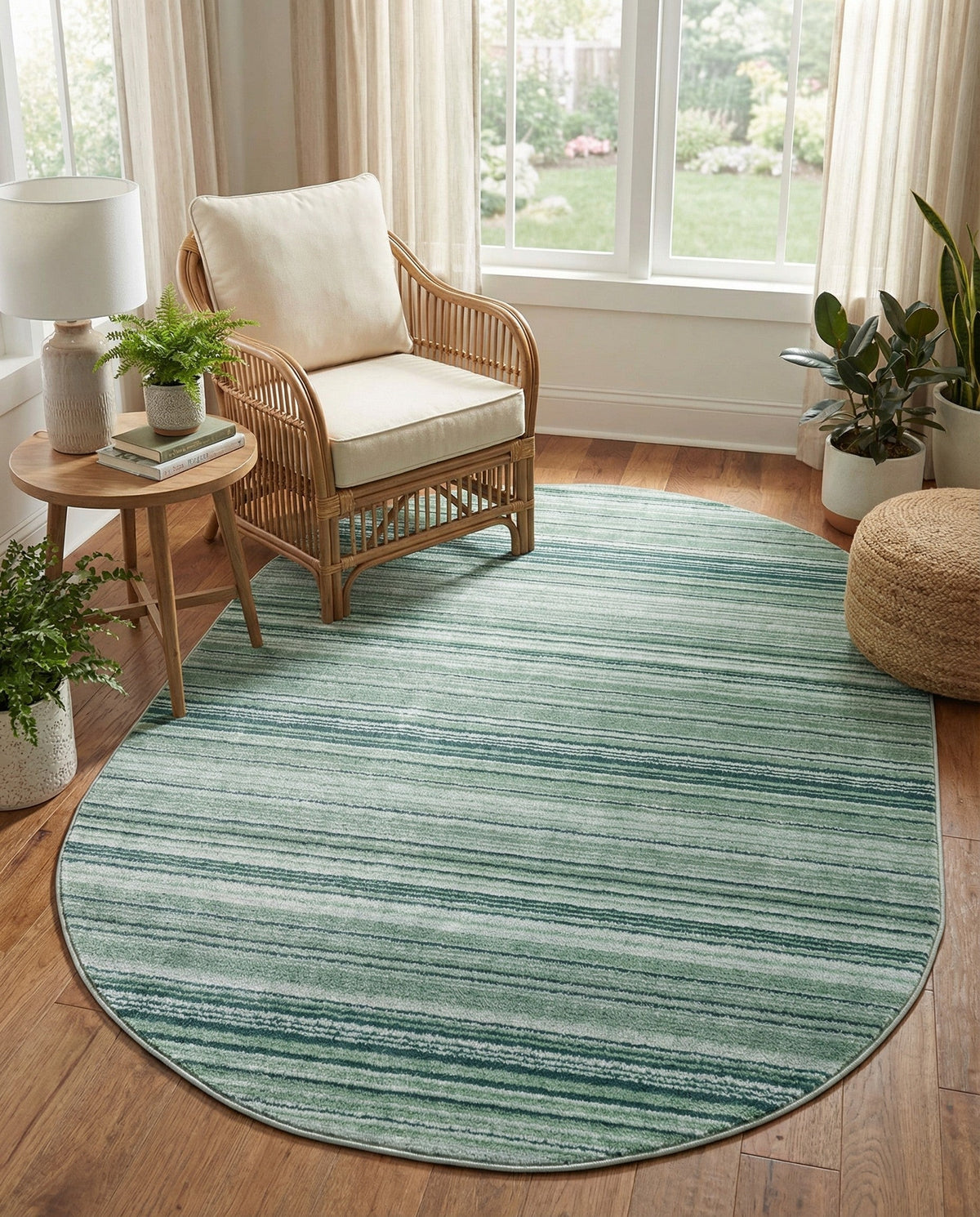 Jewel Oasis Collection Area Rug - Sapphire (Green) Oval Green  lifestyle 133