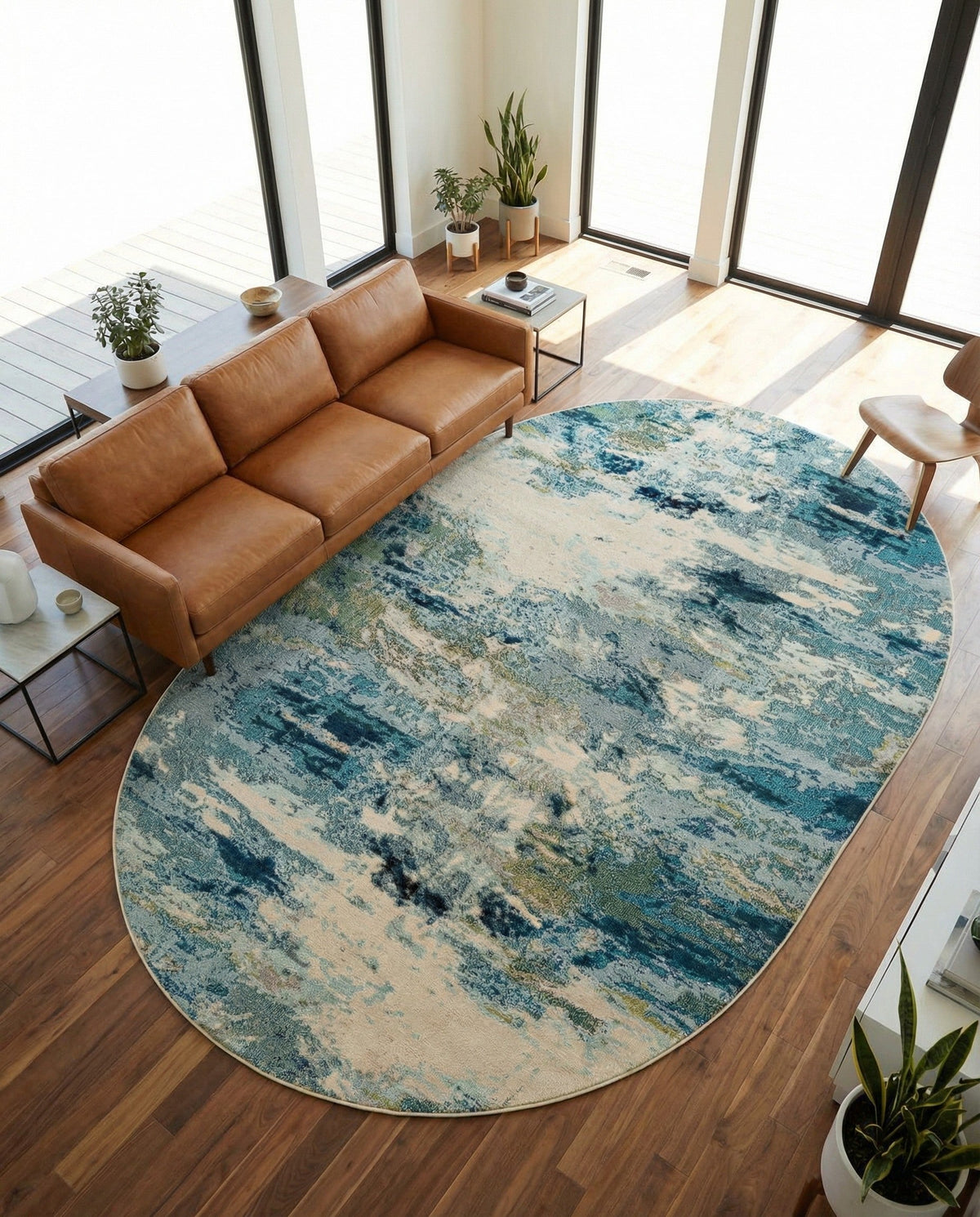 Chromatic Oasis Collection Area Rug -  Serene Oval Light Blue  lifestyle 108