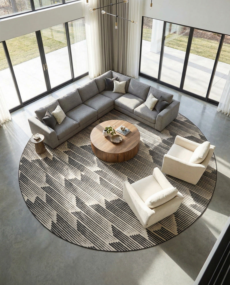 Urban Terrace Collection Area Rug -  Bronx Round Black and White  lifestyle 61