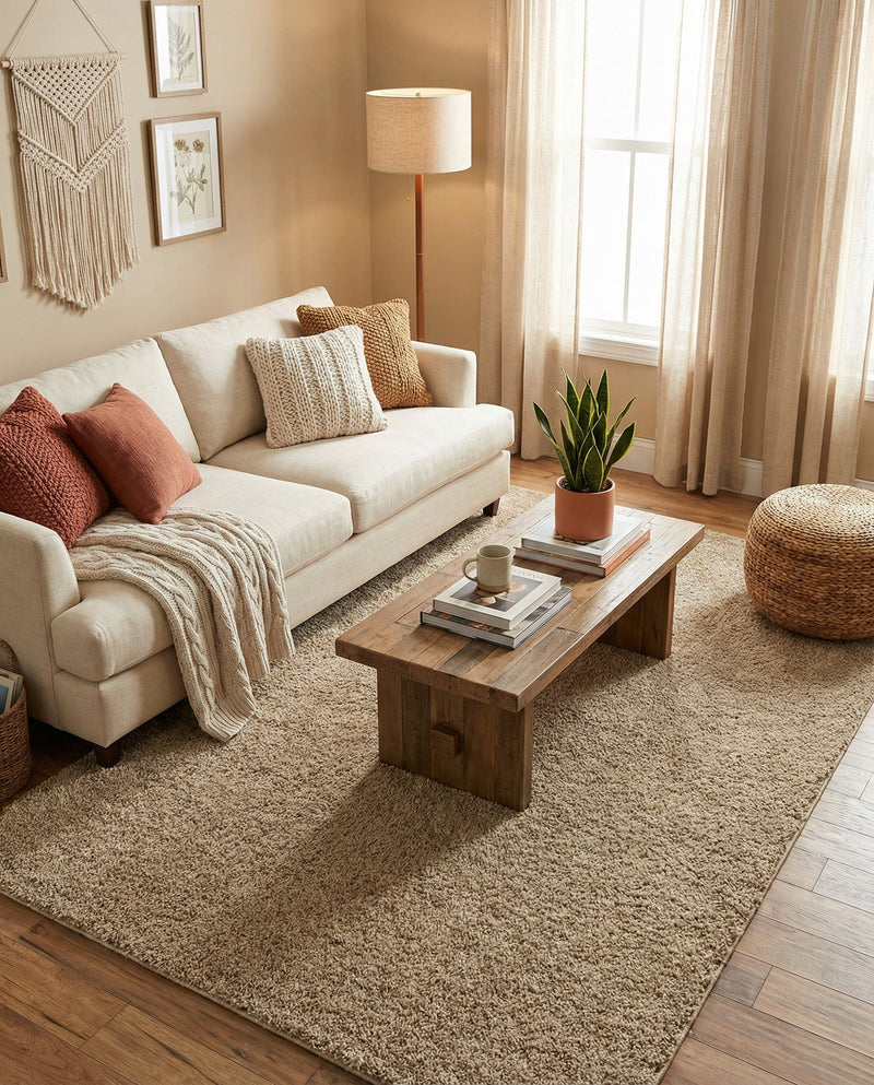 Cozy Comfort Shag Collection Area Rug - Haven (Khaki) Rectangle Khaki  lifestyle 19