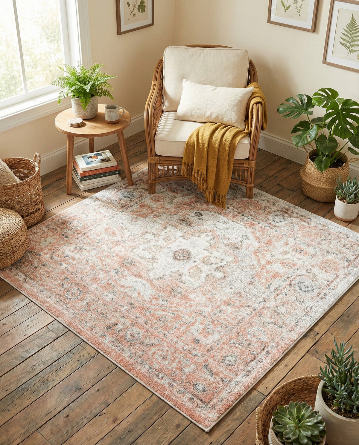 Parisian Elegance Collection Area Rug - Versailles (Rose Pink) Square Rose Pink  lifestyle 130