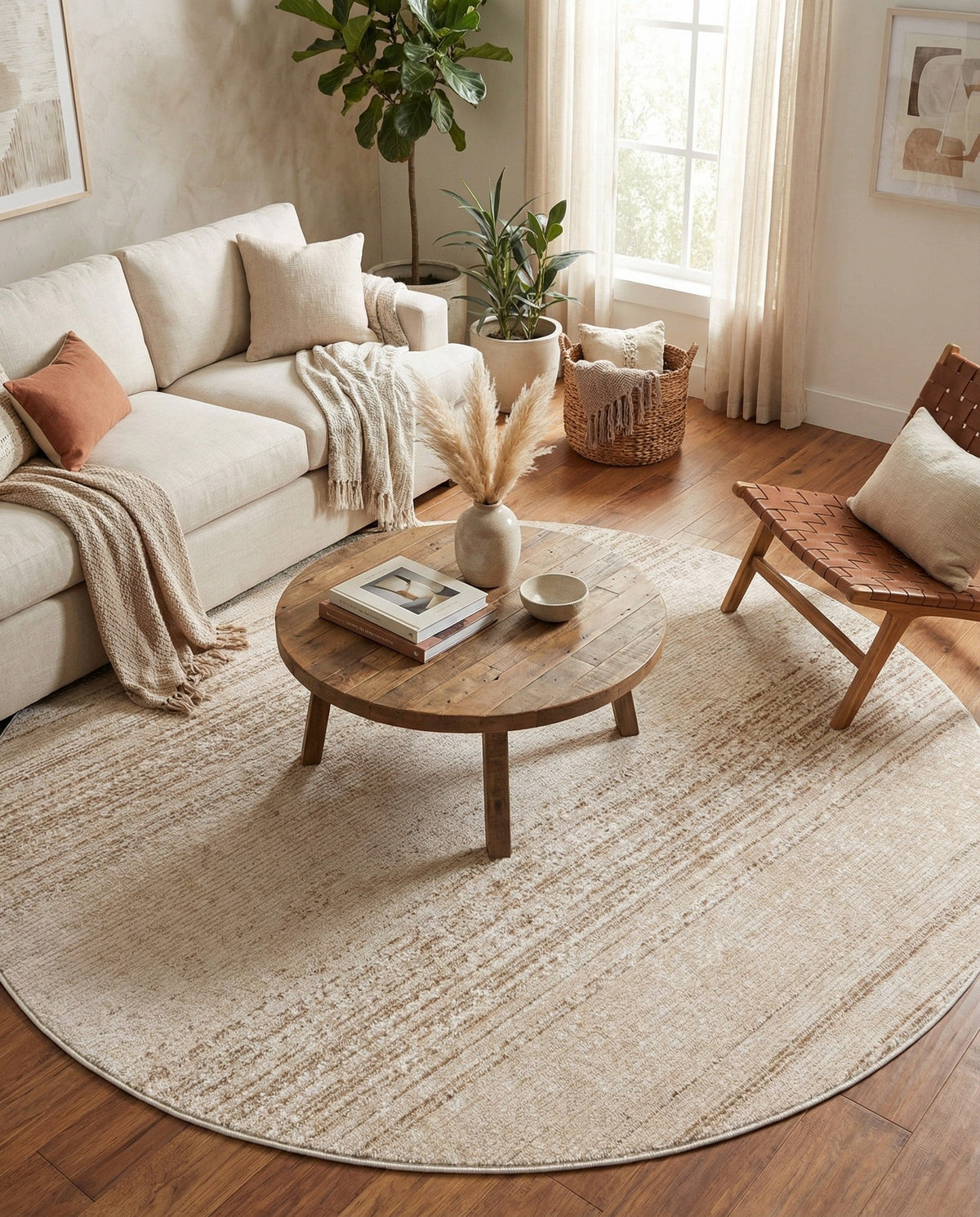 Jewel Oasis Collection Area Rug - Sapphire (Ivory) Round Ivory  lifestyle 152
