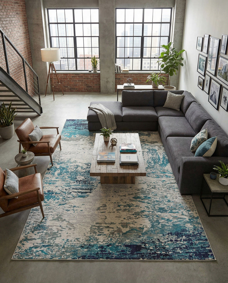 Colorburst Oasis Collection Area Rug -  Tropic Rectangle Blue  lifestyle 13