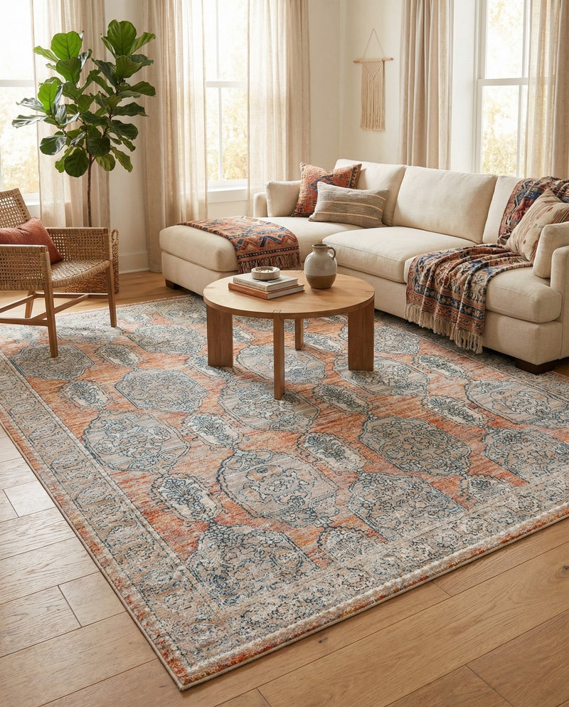 Seville Stripes Collection Area Rug -  Granada (Brick Red) Rectangle Brick Red  lifestyle 11