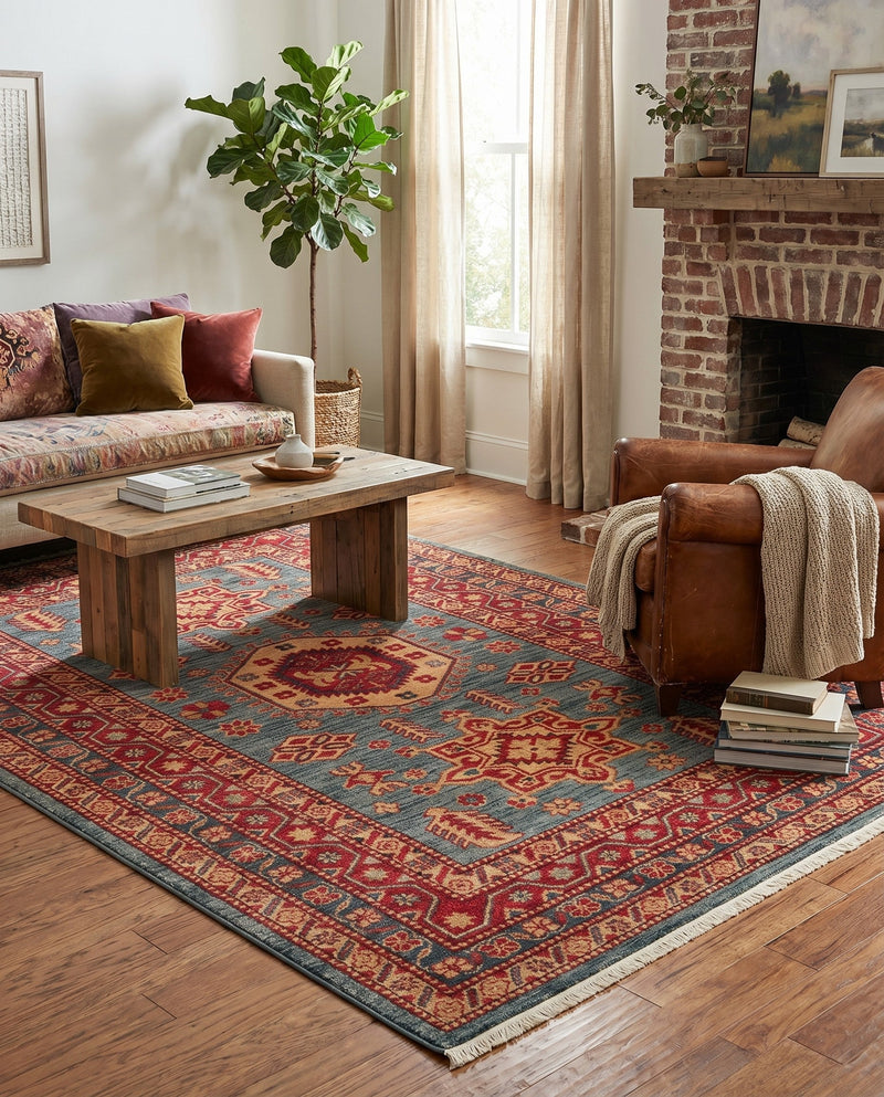 Persian Elegance Collection Area Rug -  Bushehr Rectangle Light Blue  lifestyle 3