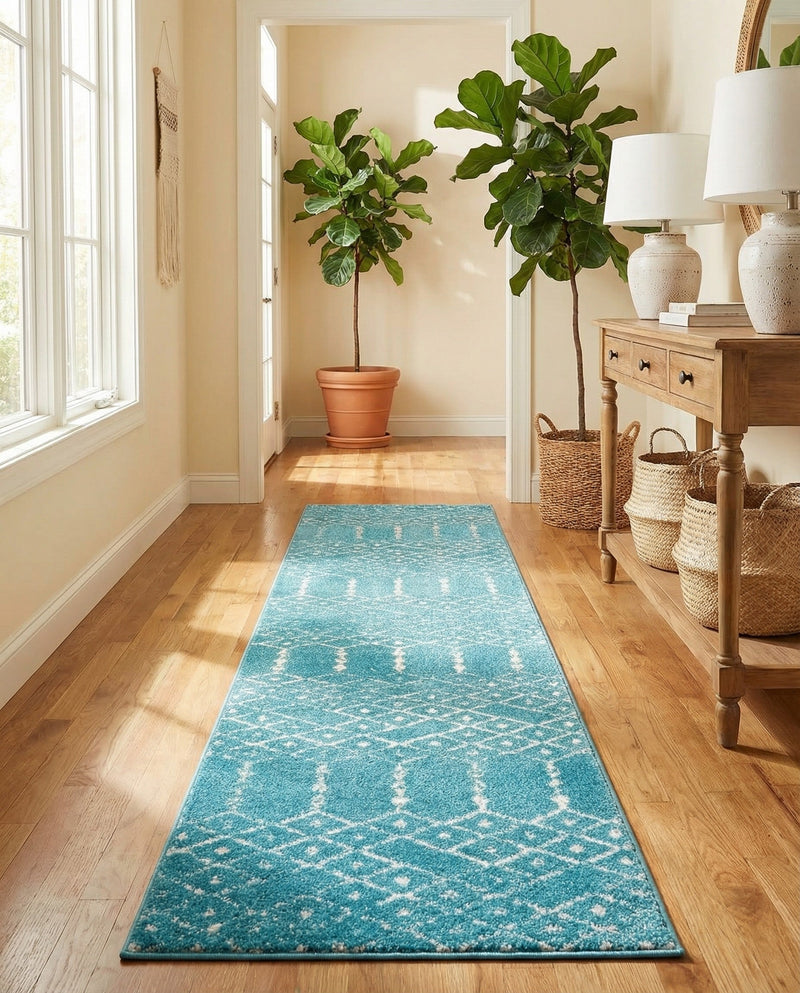 Marrakesh Lattice Collection Area Rug - Casablanca (Teal blue) Runner Teal blue  lifestyle 70