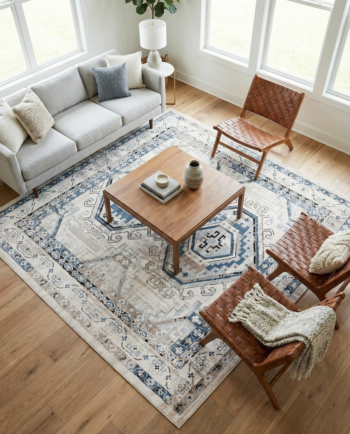 Savannah Elegance Collection Area Rug -  Tybee (Gray Blue) Square Gray Blue  lifestyle 91
